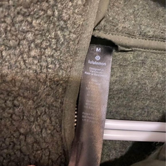 Mens Medium Lululemon Tundra Trek Zipup Jacket Olive Green Fleece - Picture 2 of 3